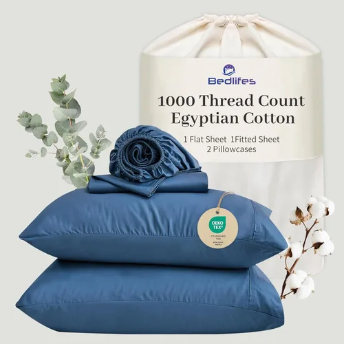 Miniatura 14 de Bedlifes Sábanas de algodón egipcio de 1000 hilos, tamaño Queen, 4 piezas con bolsillo profundo de 16 pulgadas, ropa de cama ultrasuave refrescante