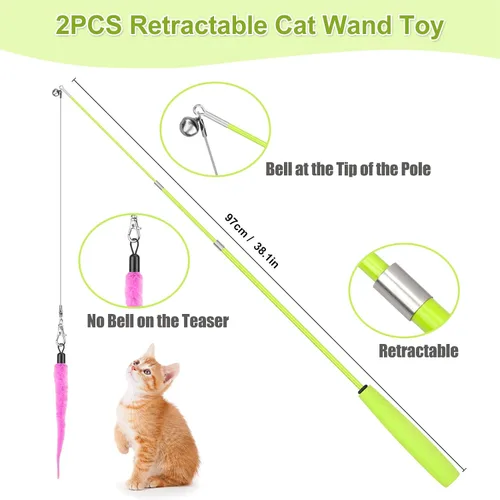 Miniatura 7 de ChicWow Varita Retráctil Interactiva para Gatos y Juguetes Colgantes para Gatos - 2 Varitas, 2 Colgantes, 7 Juguetes Tentadores para Gatos Adultos