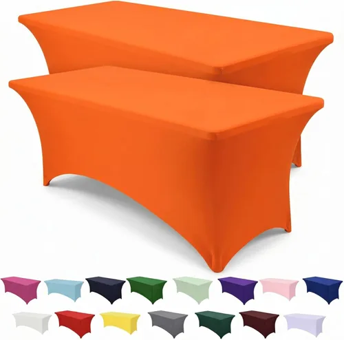 Miniatura 16 de SEPARO Paquete de 2, Cubierta de Mesa de Spandex Fucsia de 8 Pies, Mantel Rectangular Ajustado Estirable de 6 pies, Sin Arrugas para Fiestas, Ferias