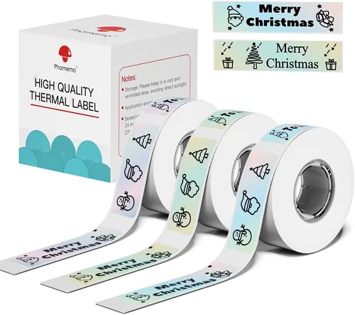 Cintas adhesivas Phomemo D30 para etiquetas de nombre de artículos de aula escolar, etiquetas adhesivas de papel térmico en color sirena con negro,