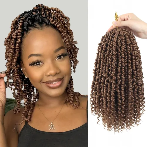 Miniatura 23 de Bileaf Cabello de Ganchillo Passion Twist Pre-retorcido de 10 Pulgadas, 8 Paquetes de Ganchillo Passion Twist, Cabello Corto Passion Twist