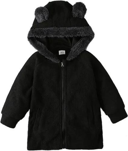 Cárdigan para niños pequeños chaquetas con capucha con orejas oso y cremallera abrigos manga larga prendas vestir, Negro -