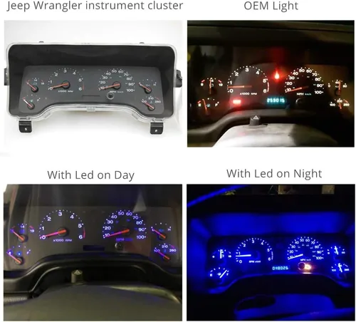 Miniatura 2 de WLJH Panel de instrumentos azul racimo velocímetro medidor tacómetro odómetro temperatura aceite indicador bombilla LED paquete para Jeep Wrangler
