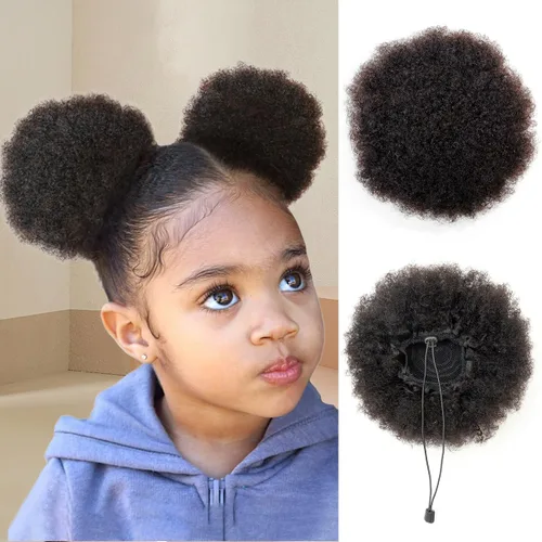 Miniatura 23 de Cola de caballo de cabello humano con cordón para mujeres negras, extensión de cabello humano rizado 4C, 8 pulgadas, aspecto natural, añade volumen