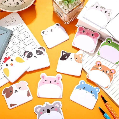 Miniatura 4 de Yinder 24 blocs de notas adhesivas divertidas Kawaii de animales, notas adhesivas de dibujos animados a granel, regalo autoadhesivo para San