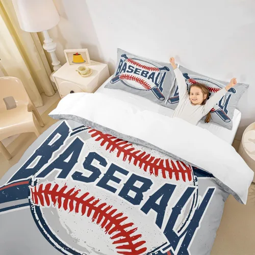 Miniatura 3 de Homewish Juego de ropa de cama con temática deportiva, 2 piezas, para niños y adolescentes, funda de edredón de béisbol deportiva vintage, juego