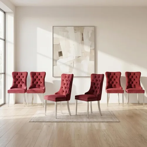 Miniatura 24 de OVENTA Juego de 4 sillas de comedor modernas tapizadas copetudas, terciopelo negro y gris y cuero con patas de madera maciza, sillas de cocina