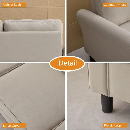 Miniatura 5 de INSTORY Sofá biplaza de lino moderno sofá cómodo para sala de estar, oficina, dormitorio, color beige