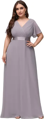 Miniatura 46 de Ever-Pretty Vestido formal para mujer, Navidad, Año Nuevo, cuello en V, gasa, talla grande, largo hasta el suelo, vestido de dama de honor