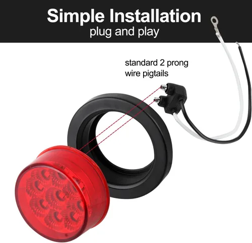 Miniatura 5 de Konrali 10 Piezas Luces Marcadoras LED Redondas Rojas de 2 Pulgadas 9 LED con Reflectores, Luces Marcadoras Laterales de Separación LED Rojo