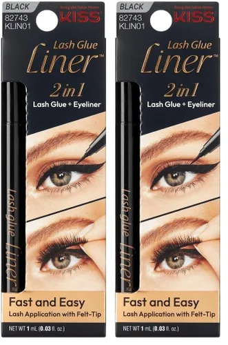 KISS Lash GLUEliner - Pegamento para pestañas postizas y delineador de ojos, acabado mate, fácil de retocar, doble en uno, color negro, 0.0 fl oz,
