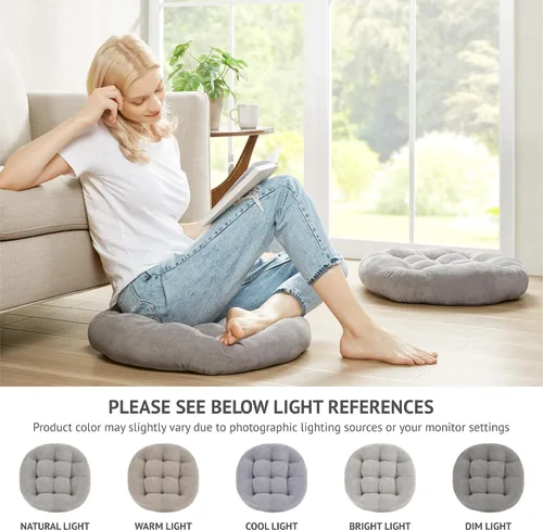 Miniatura 89 de Juego de 2 almohadas de suelo de meditación, almohadas cuadradas grandes para adultos, cojín de pana copetuda para sala de estar de tatami, gris, 22