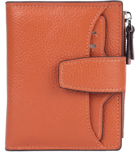 Miniatura 18 de Cartera de cuero con bloqueo RFID para mujer, pequeña, compacta, doble cremallera, con ventana para identificación