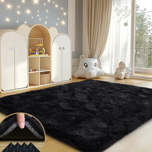 Miniatura 63 de Mugorn - Alfombra de 8 x 10 pies, alfombras grandes, esponjosas, suaves, peludas, antideslizantes, mullidas para interiores, color negro, 8 x 10 pies