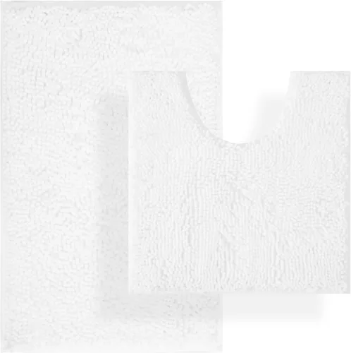 Miniatura 38 de Juegos de alfombras de baño de 2 piezas, alfombra de baño de felpilla extra suave ultra absorbente, alfombra de baño con base antideslizante de PVC