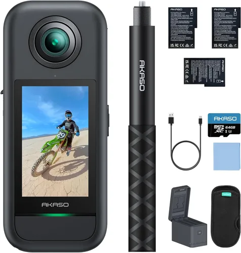 AKASO Combo de creador de cámara de acción 360: video 360 de 5.7K con sensores de 1/2 pulgada de 48 MP, foto 360 de 72 MP, 360 supersuave, palo