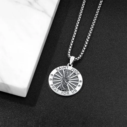 Miniatura 101 de Odinstone Collar de plata de ley 925 con medalla de San Miguel/San Cristóbal/San Benito/Crucifijo de Jesús/San Uriel/Arcángel Rafael para hombres