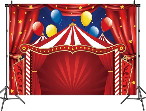Miniatura 3 de Telón de fondo de carpa de circo roja Big Top temática de carnaval fiesta de cumpleaños fondo de fotografía para recién nacidos baby shower cabinas