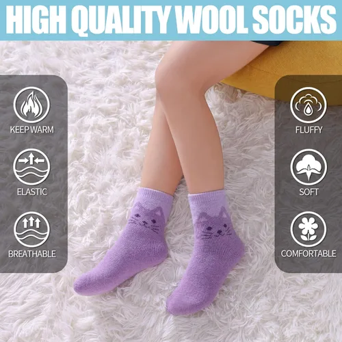 Miniatura 4 de MQELONG Calcetines de lana para niños, niñas y niños, lindos animales, gruesos, cálidos, calcetines de invierno, 6 pares