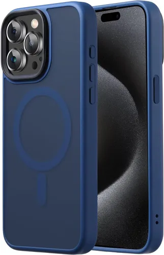 Miniatura 69 de Tigowos - Funda magnética para iPhone 15, resistente a las caídas, sensación de piel mate, a prueba de golpes, delgada, negro mate