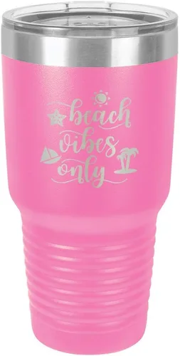 Miniatura 19 de BEACH VIBES ONLY - Vaso negro de 30 onzas con popote y tapa superior deslizante, taza de viaje de acero inoxidable, en comparación con Yeti Rambler