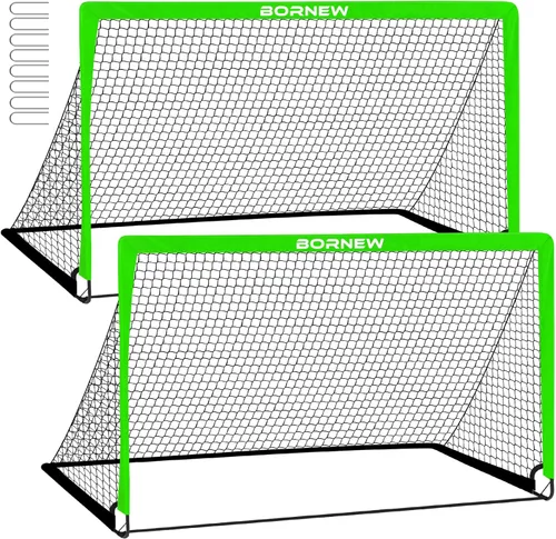 Miniatura 10 de BORNEW Paquete de 2 porterías de fútbol – Porterías de fútbol para patio trasero e interior para niños, 6 x 4 / 4 x 3 pies, juego de redes de fútbol