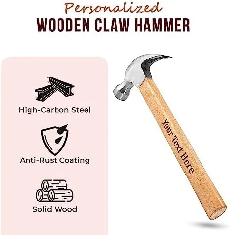 Miniatura 6 de Martillo de garra de madera personalizado, martillo de encuadre de cara fresada, cabeza de acero al carbono resistente con mango de madera de roble