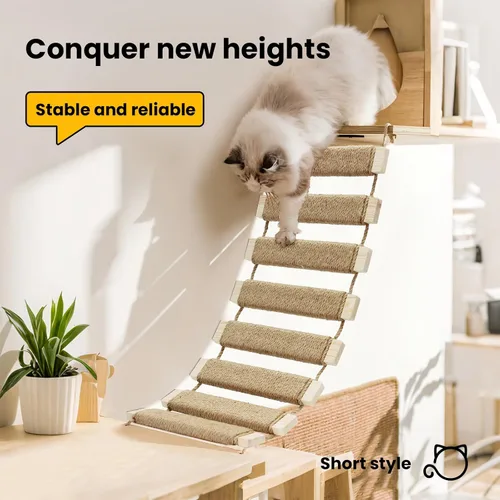 Miniatura 2 de Escalera y puente para gatos de 20 pulgadas, árbol para gatos al aire libre con cuerda de yute, marco de escalada de varios niveles y rascador