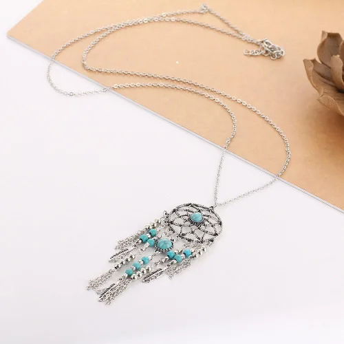 Miniatura 5 de Lureme Collar atrapa sueños con cadena larga turquesa nativo de Estados Unidos (01003467)