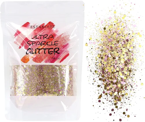 Miniatura 16 de Estanoite - Purpurina Gruesa Iridiscente 100g, Mezclada Multiusos para Artes y Manualidades, Decoración de Copas de Vino, Bodas, Flores, Cosmético