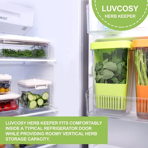 Miniatura 8 de LUVCOSY Herb Keeper, protector de hierbas de plástico sin BPA con una cesta interior para cilantro, menta, perejil y espárragos, mantiene