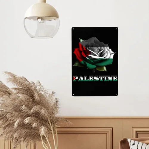 Miniatura 7 de Letrero de bandera de palestina con diseño de rosa y hierro, arte de pared para interiores y exteriores, hogar, dormitorio, bar, café, cocina
