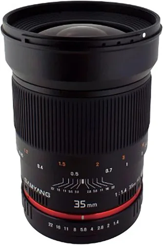 Miniatura 2 de Samyang Lente gran angular de marco completo de enfoque manual F1.4 de 1.378 in para cámaras Sony E Mount, negro, talla única, SY35M-E