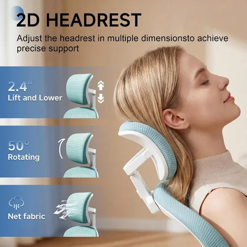 Miniatura 3 de Silla de oficina ergonómica con soporte lumbar ajustable y reposacabezas, silla de escritorio de malla con respaldo alto para oficina en casa