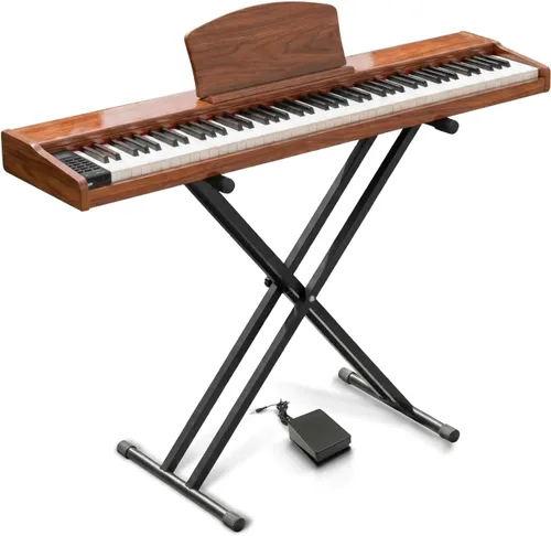 Longeye Teclado de Piano de 88 Teclas Piano Eléctrico de Madera Piano Digital Semipesado para Principiantes y Profesionales con Soporte para Piano,