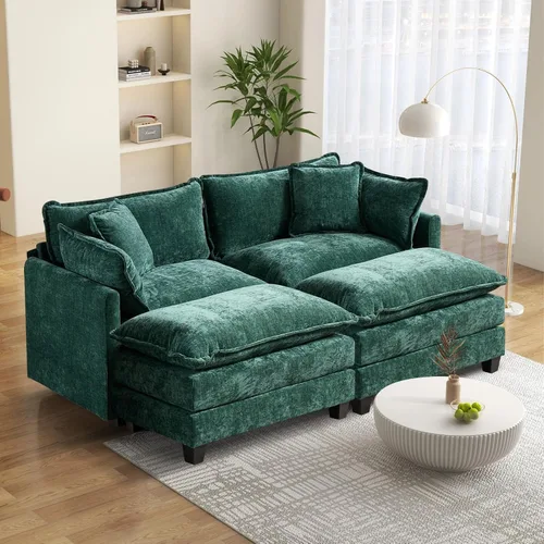 Miniatura 22 de Sofá seccional modular convertible de 76.7", sofás de dos plazas de chenilla con asiento profundo y cojines tipo loveseat para sala de estar, Beige