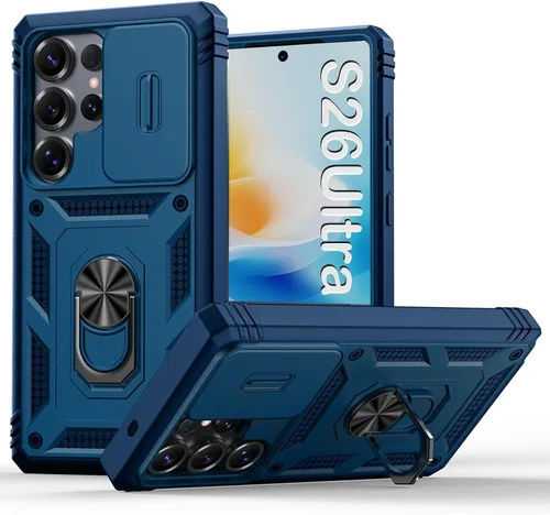 Miniatura 38 de PASNEW Funda para Samsung Galaxy S22 Ultra 5G, cubierta de cámara deslizante y soporte de dedo de metal giratorio de 360°, militar, resistente, a
