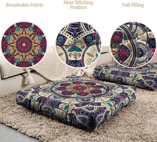 Miniatura 6 de Cojín de meditación con mandala, tapete de meditación bohemio, almohadas de meditación para sentarse en el suelo, cojines para sentarse en casa y al