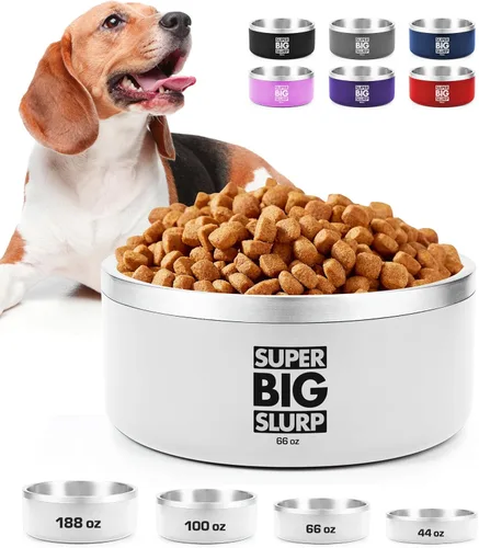 Miniatura 24 de Tuff Pupper Cuenco de acero inoxidable aislado resistente de 100 onzas para perros grandes, base antideslizante, apto para lavavajillas Rosa Punch
