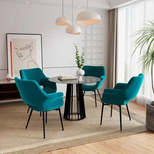 Miniatura 8 de Nalupatio Juego de 2 sillas de comedor modernas de terciopelo con reposabrazos, modernas sillas laterales tapizadas para cocina, patas de metal