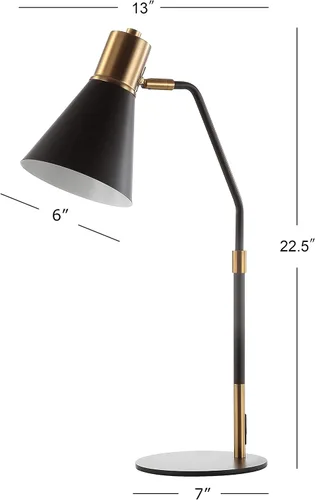 Miniatura 4 de JONATHAN Y Lámpara de trabajo LED de metal negro y latón de 22.5 pulgadas, lámpara de escritorio minimalista contemporánea de hierro con cabeza