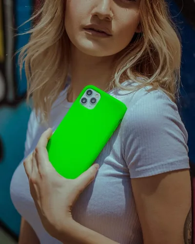 Miniatura 8 de FELONY CASE Funda de silicona verde neón para iPhone 12 Pro Max Silicona líquida con forro de microfibra antiarañazos, funda protectora a prueba