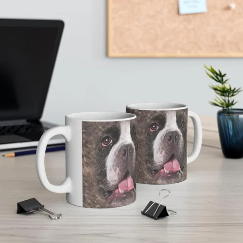 Miniatura 5 de Funny Gifts - Taza de café de cerámica blanca con diseño de perro matón americano a rayas, 11 onzas