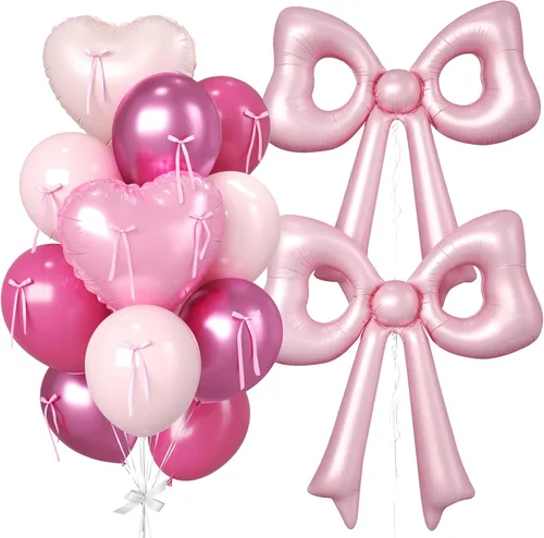 Miniatura 10 de 16 globos de corazón rosa, globos de lazo de 38 pulgadas, globo transparente rosa perla de doble relleno y arco en forma de corazón globo