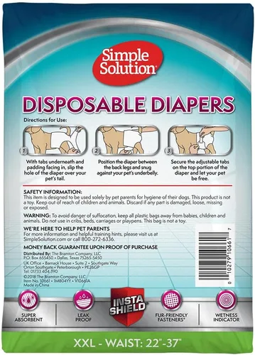 Miniatura 7 de Simple Solution - Pañales desechables para perras Super absorbentes, a prueba de fugas Para hembras en celo, que se orinan por la emoción