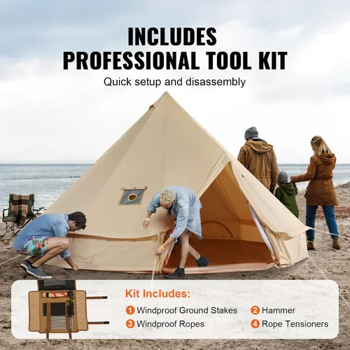 Miniatura 6 de Happybuy Tienda de campaña de lona – 4 estaciones transpirable 100% algodón lona Yurt – con estufa Jack, tienda de campaña glamping de lujo