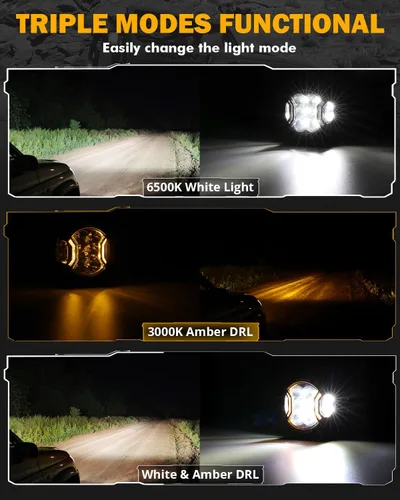 Miniatura 3 de Auxbeam - Luces de conducción redondas de 3 pulgadas, laterales, 108 W con DRL ámbar, luz de zanja ultraancha de 270°, 3 modos de luz, blanca, ámbar