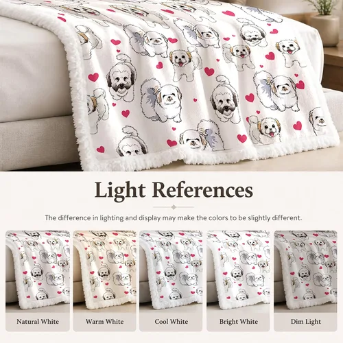 Miniatura 8 de BlessLiving Manta de sherpa con diseño de Shih Tzu - Manta súper suave, acogedora y cálida con corazones rojos, manta de felpa gruesa y mullida