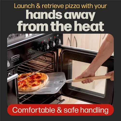 Miniatura 4 de Hans Grill Pizza Peel PRO Hecho para pizza XL de 12 pulgadas + Paleta antiadherente de metal perforado profesional de grado restaurante para Gris