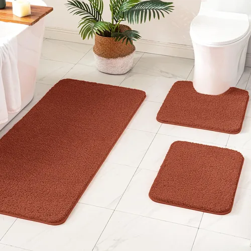 Miniatura 13 de MIULEE Juego de 3 alfombras y tapetes de baño extra gruesos de microfibra antideslizante y tapete de baño de contorno en forma de U para baño, baño